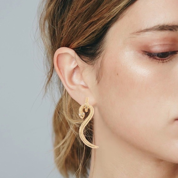 2/$20! Gold Serpent Drop Stud Earrings - Picture 3 of 8